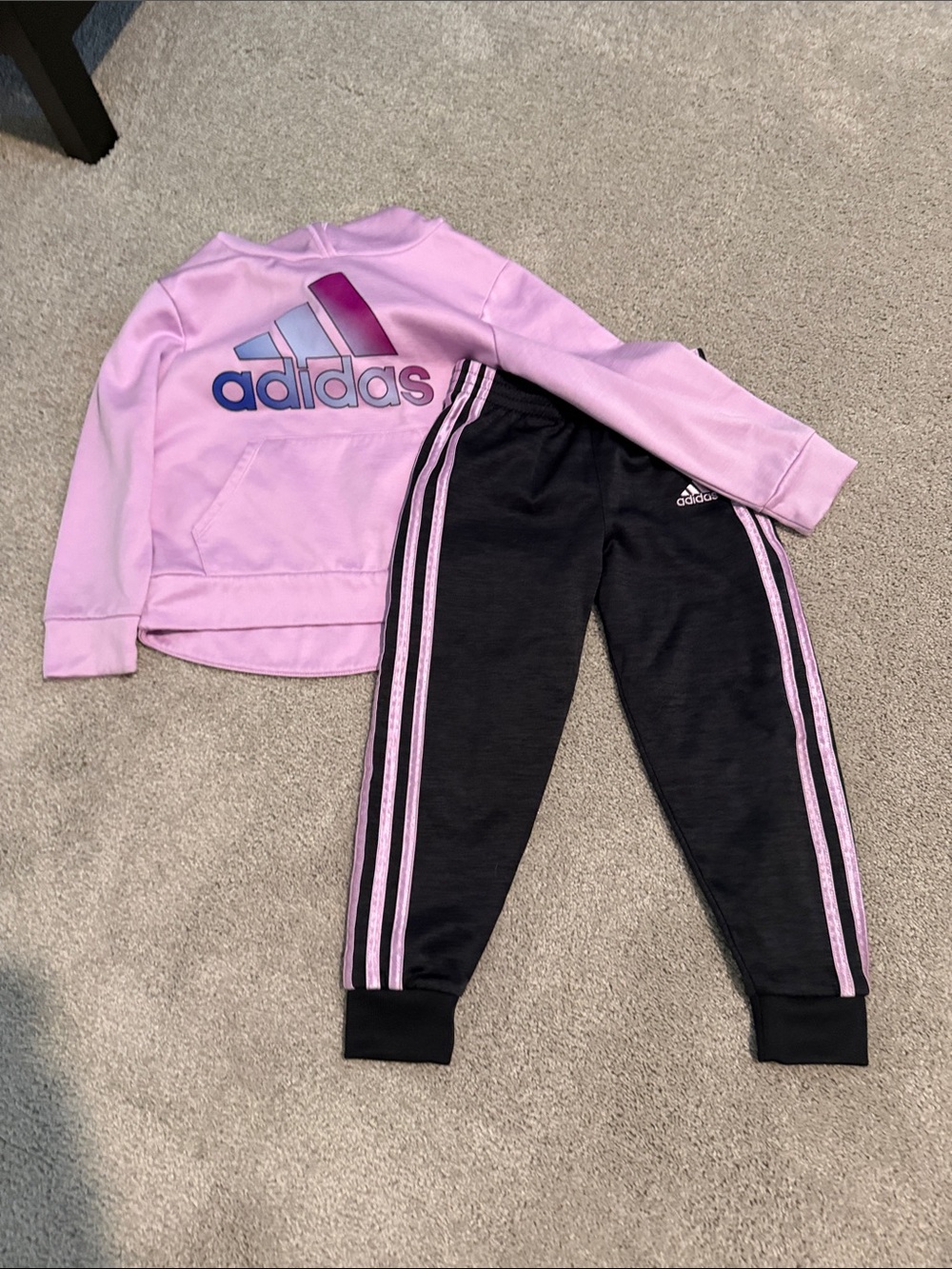 adidas Pink and Black Kids Jogger Set with Stripe Detail